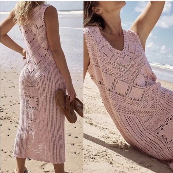 Free People Dresses & Skirts - Free People Beach Sz Medium Dusty Pink Crochet Maxi Dress • NEW!